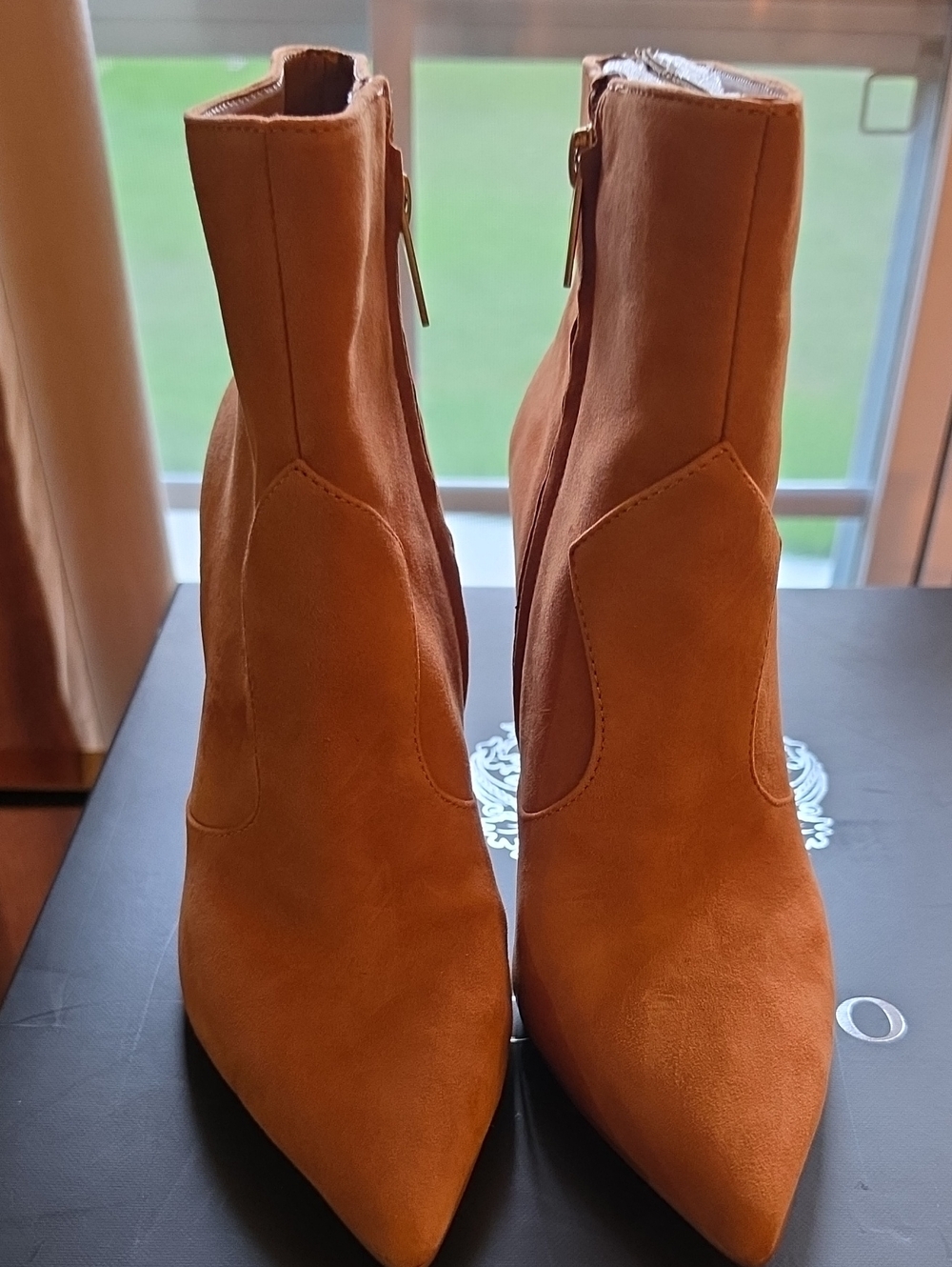 Vince Camuto Cognac Suede Pointed-Toe Ankle Boots